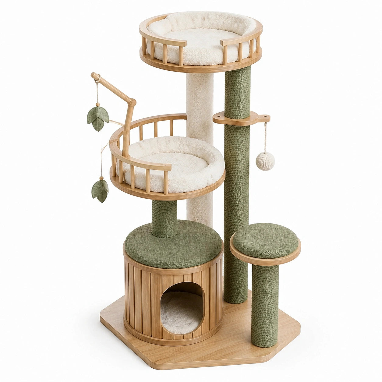 Árbol para Gatos de Madera y Tela con Plataformas y Casa