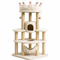 Árbol para gatos de madera y sisal con hamaca y juguetes colgantes beige