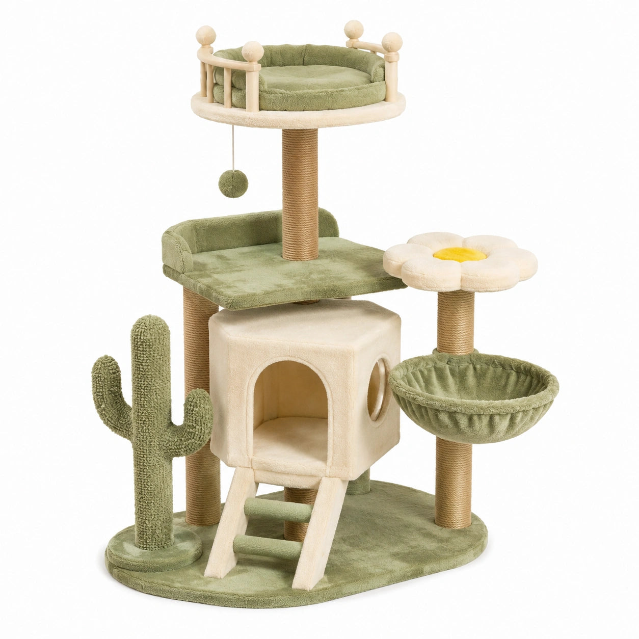 Árbol para gatos con felpa y sisal, 100x50x120 cm, verde/beige
