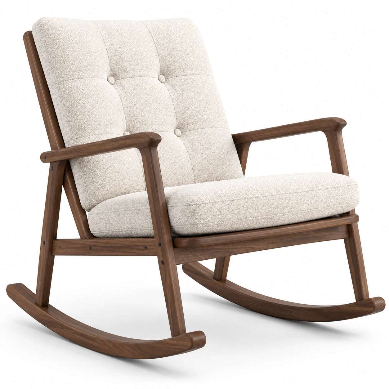 Mecedora de madera de nogal con cojín de tela beige