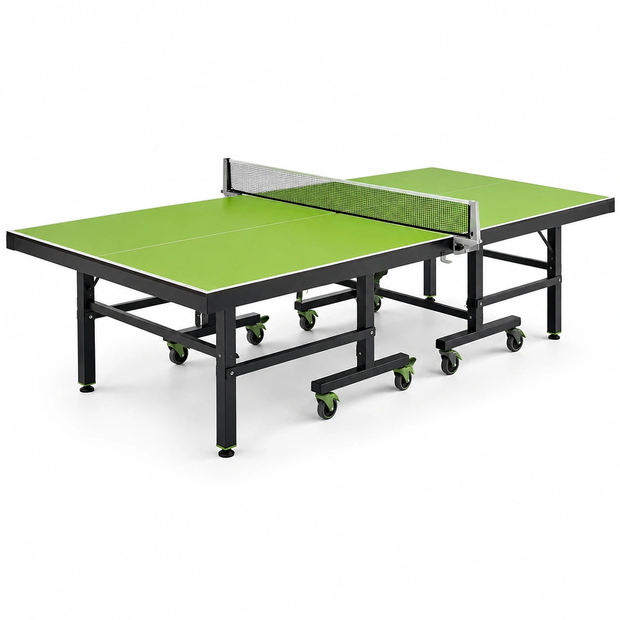 Mesa de ping-pong de MDF con ruedas verde y negro