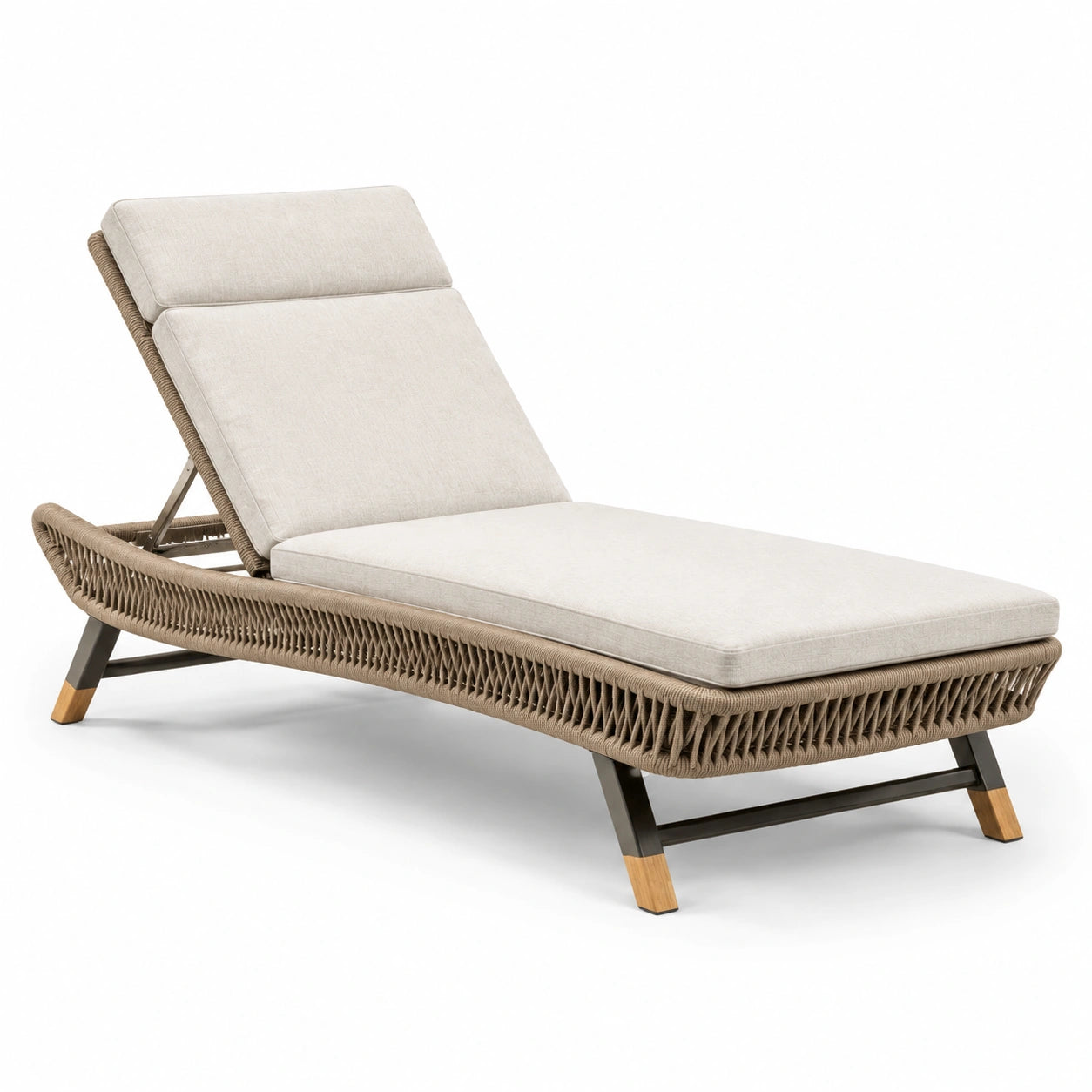 Tumbona de jardín de aluminio y resina con cojín beige
