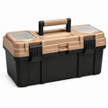 Caja de herramientas de plástico con compartimentos, negro y beige