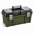 Caja de herramientas de polipropileno verde y negro con cierres de acero 45x25x22 cm