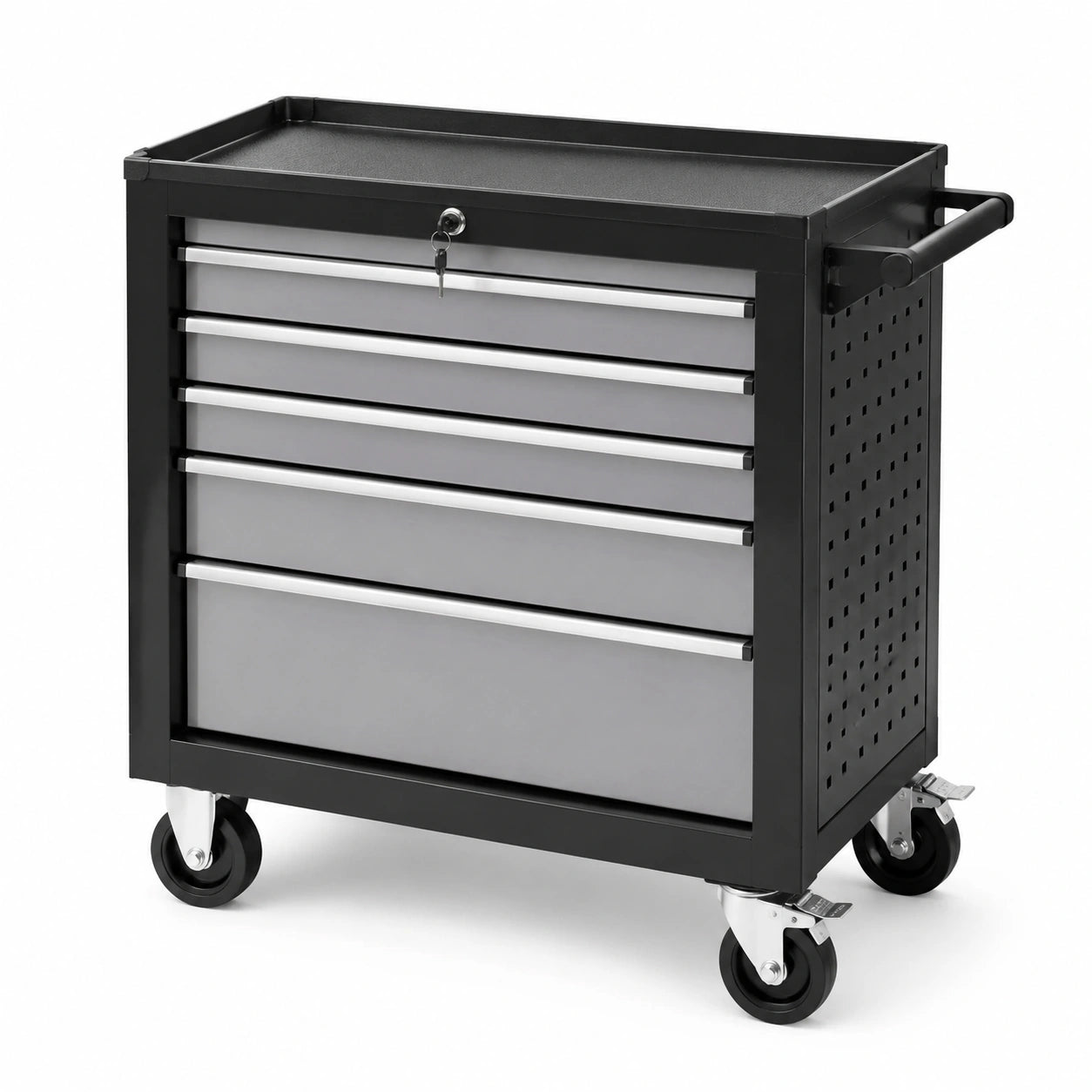 Carro de herramientas metálico negro con 6 cajones y ruedas 77x47x90 cm