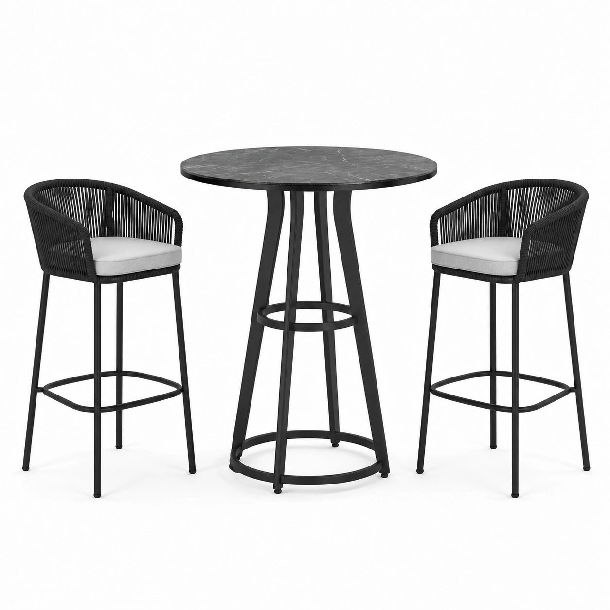 Juego de bar 3 piezas con mesa de mármol y sillas de acero